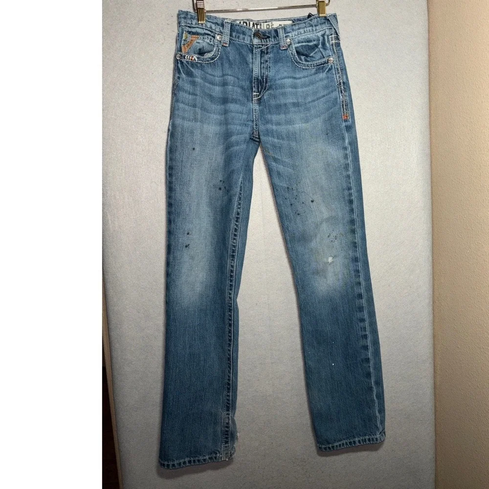 Ariat B5 Boys‎ Slim Jeans Size 16 Med Wash Distressed Western Denim Adjustable